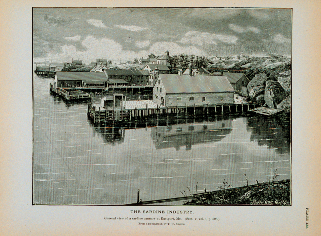 General view of sardine cannery at Eastport, MaineFrom a photograph by T