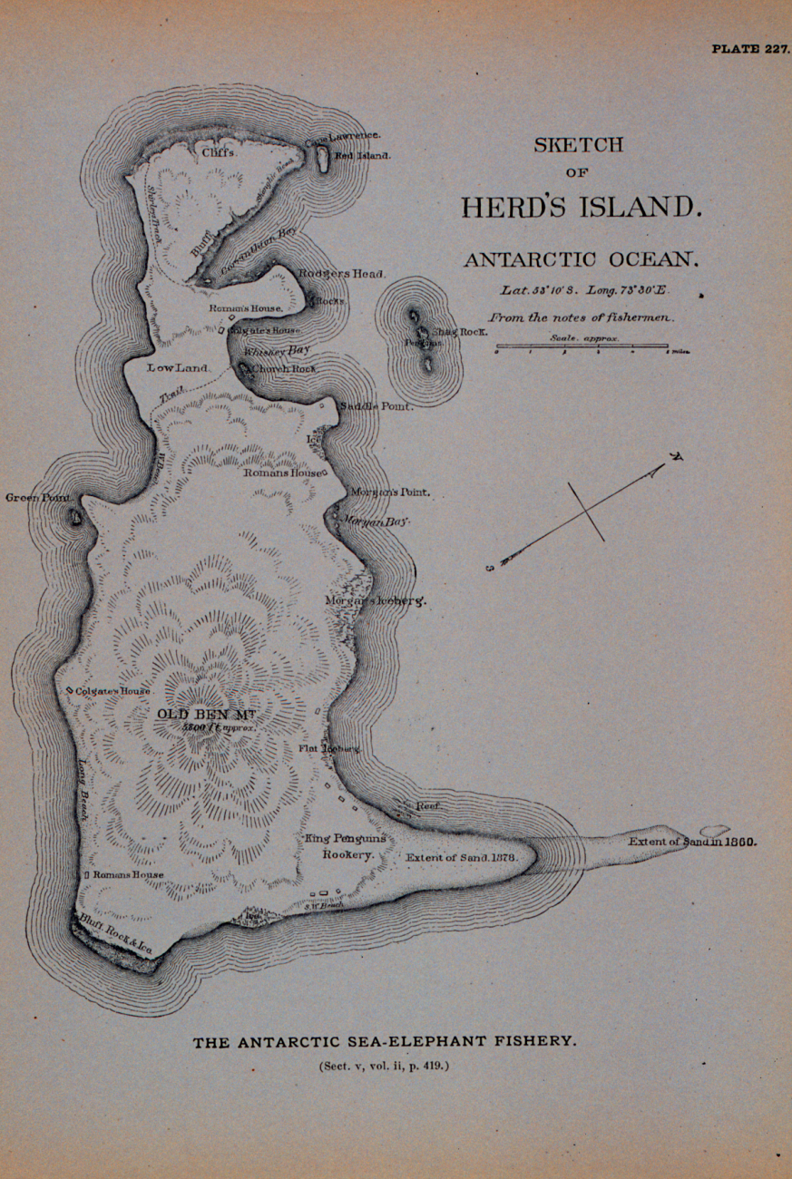 Sketch map of Herd's Island, Antarctic OceanLatitude: 53 degrees 10 minutes South