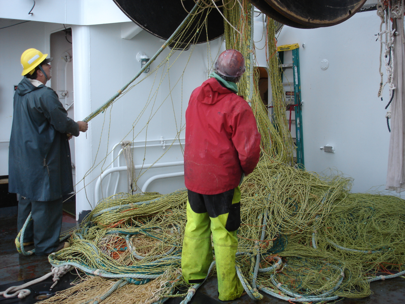 Hauling back surface CANtrawl rope trawl on net reel