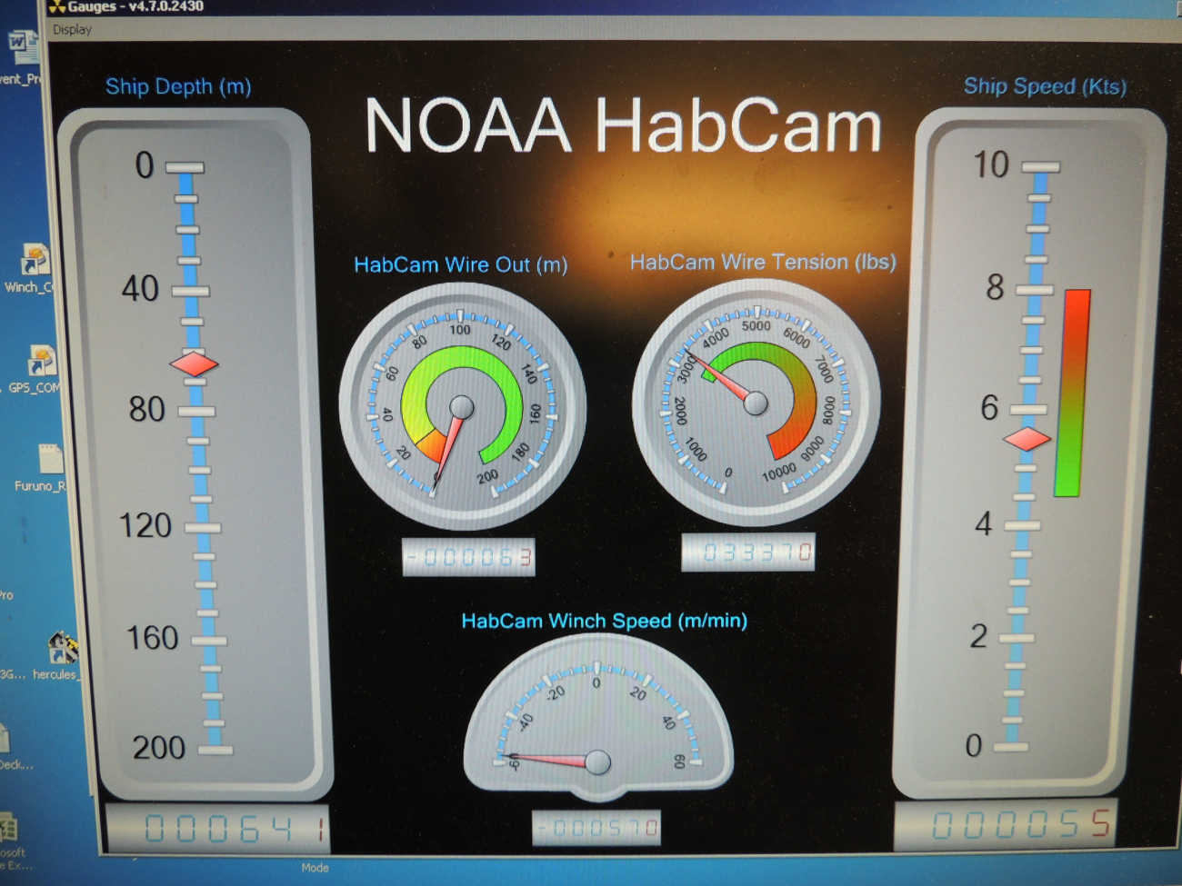 The NOAA HabCam winch monitor display