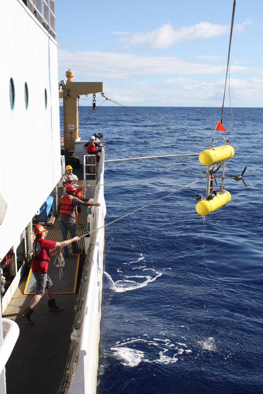Deploying SeaBED Autonomous Underwater Vehicle from NOAAShip OSCAR ELTON SETTE