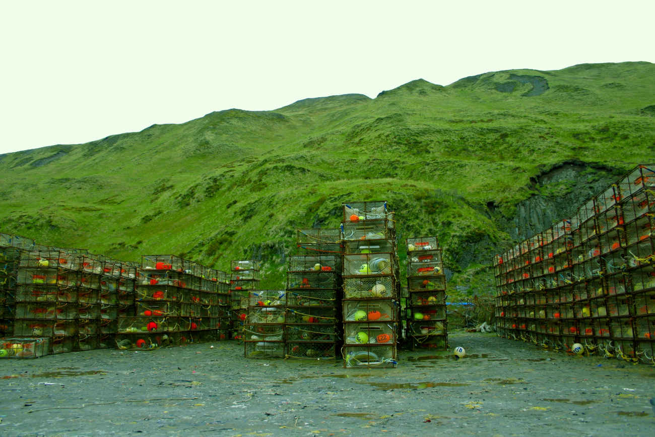 Stack of commercial crab pots