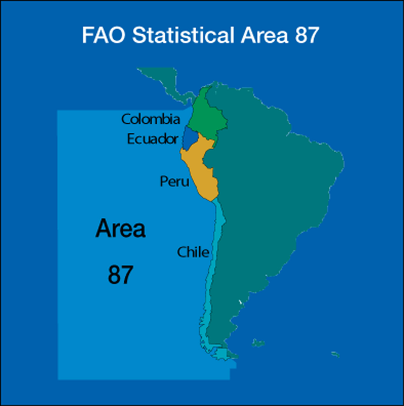 The Southeast portion of the Pacific Ocean corresponds to the United NationsFood and Agriculture Organization (FAO) Area 87