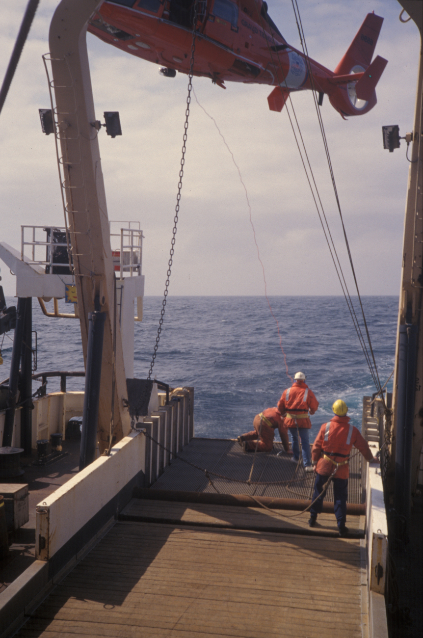 USCG helicopter medical evacuation from NOAA Ship MILLER FREEMAN