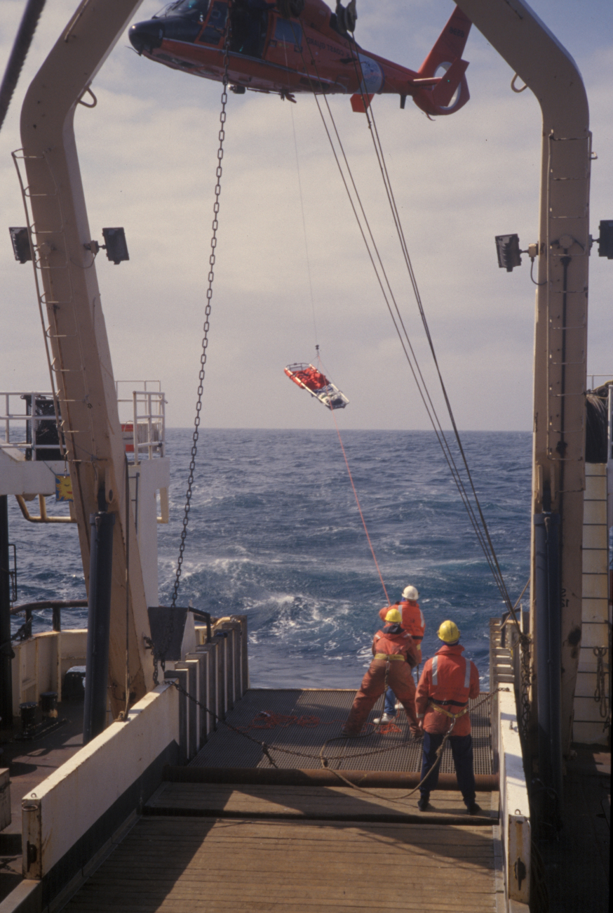 USCG helicopter medical evacuation from NOAA Ship MILLER FREEMAN