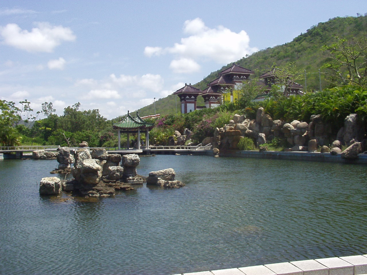 View of ornamental fish pond at Hainan, China