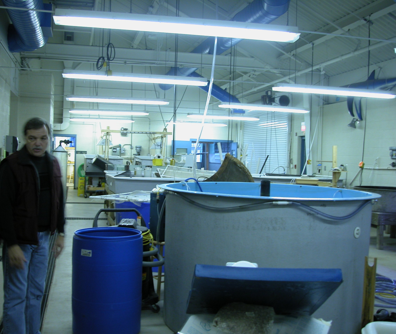 Director John Curtis in Bridgeport Aquaculture Vocational School lab in Bridgeport, Connecticut