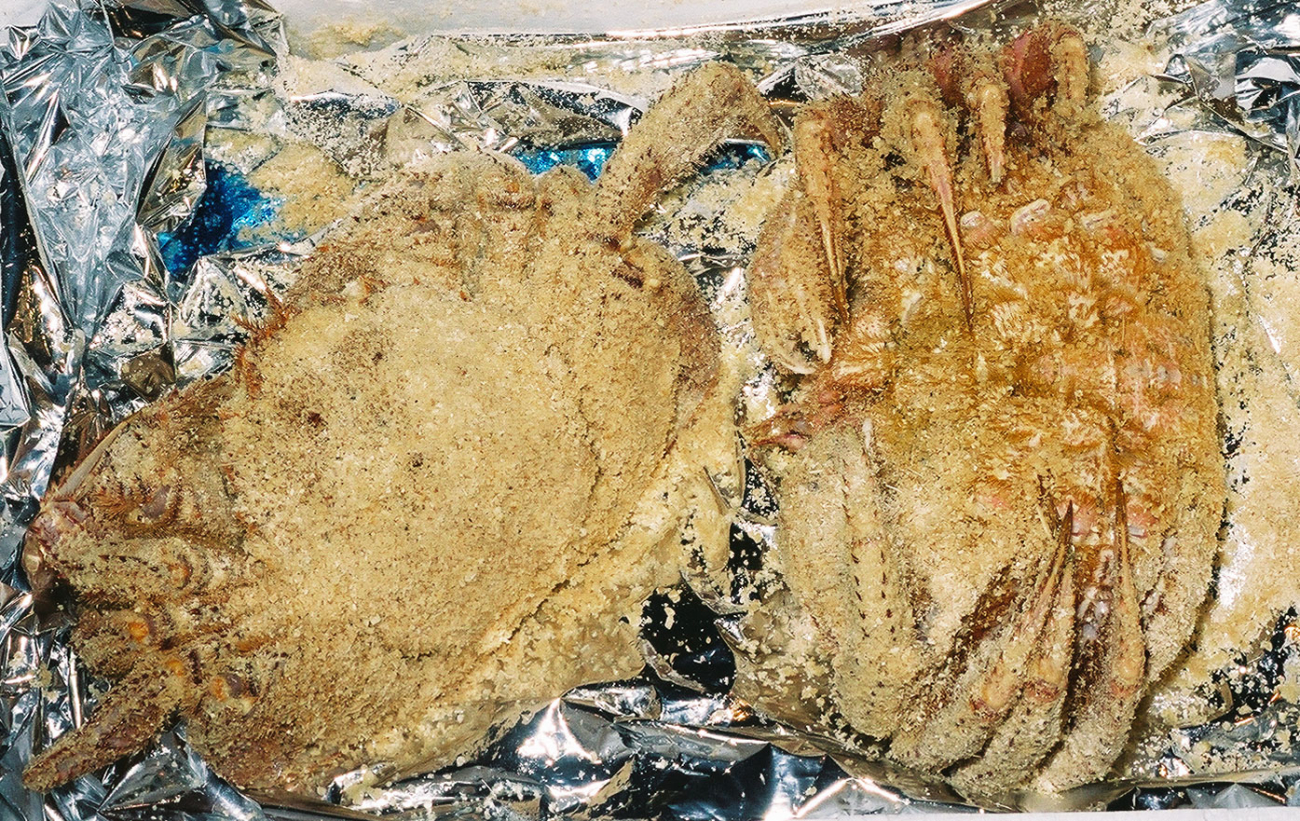 Marine crab packed in sawdust at Shiogama market in Japan