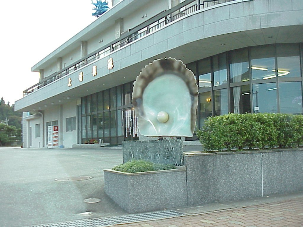 Giant figure of a pearl with shell outside the Pearl Island store in Japan