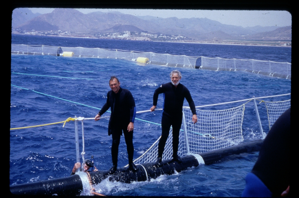 Scientists working on offshore net pen off of Catalina Island, California