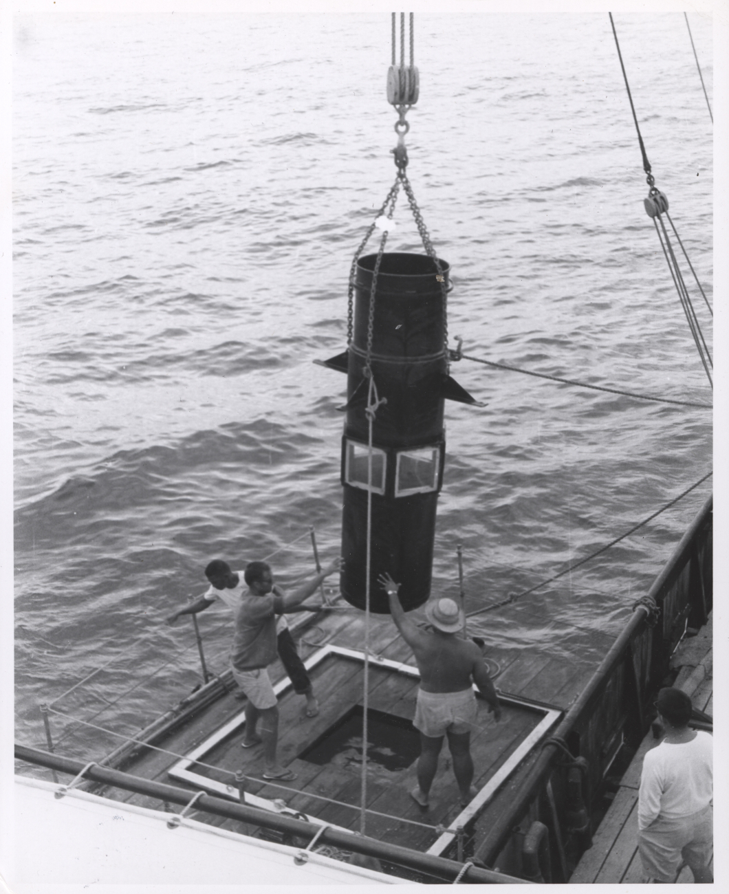Deploying underwater observation caisson from the BCF research vesselCHARLES H
