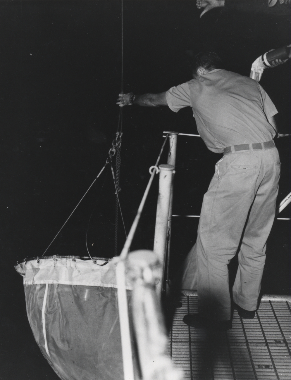 Plankton net recovery on board USC&GS; OCEANOGRAPHER during its 1967global expedition