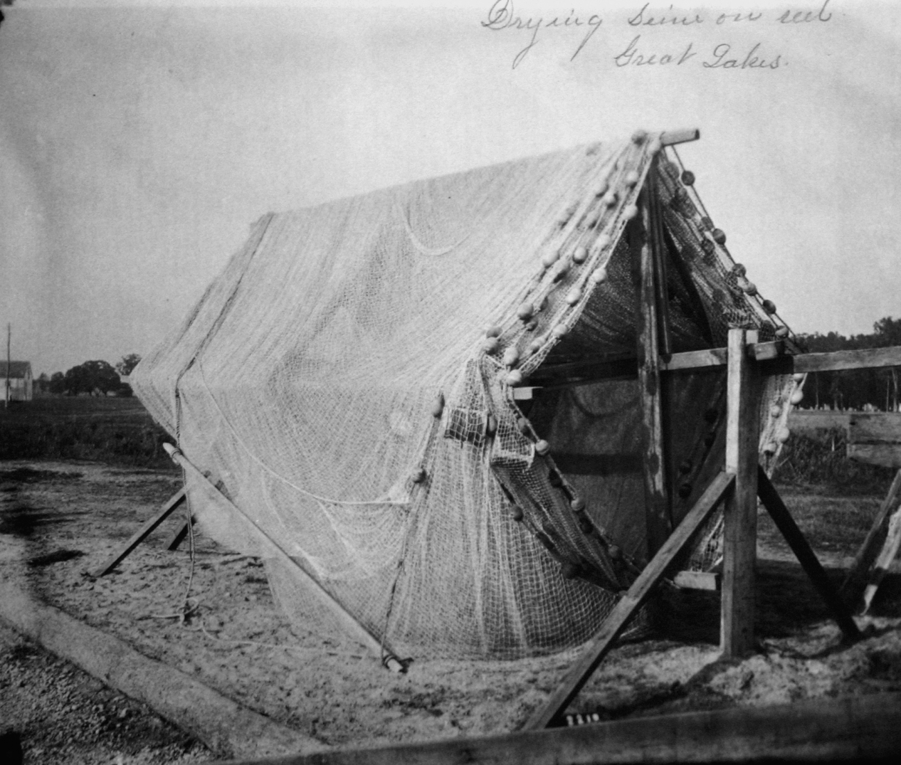 Drying seine on reel, Great Lakes