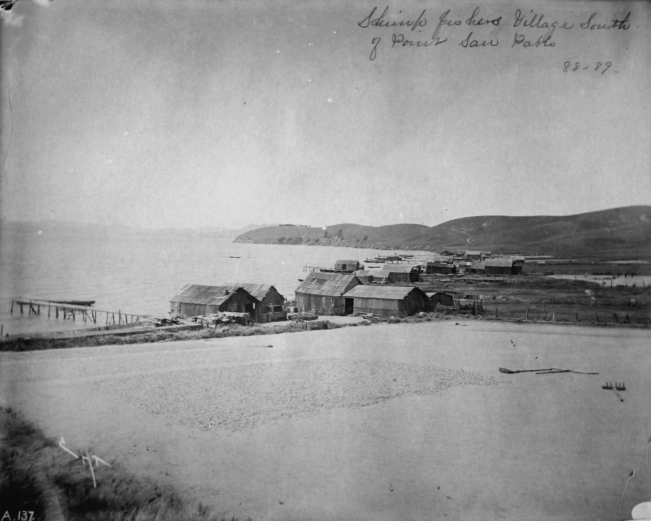 Shrimp fishers village south of Point San Pablo, 1888-89