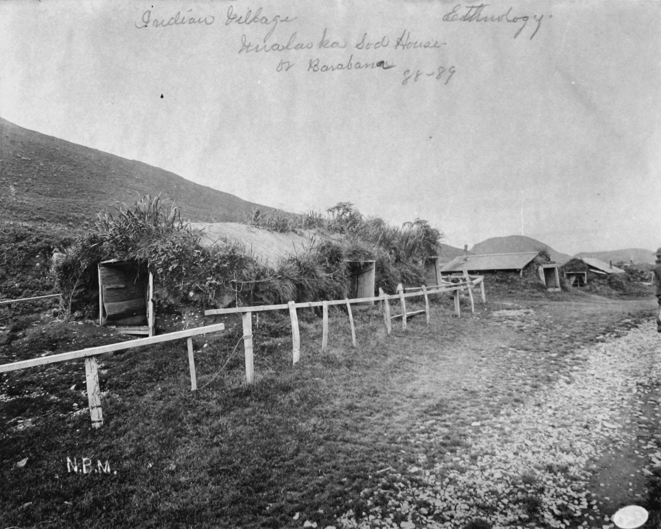 Indian village, Unalaska sod house or barabara, AK, 1888-89