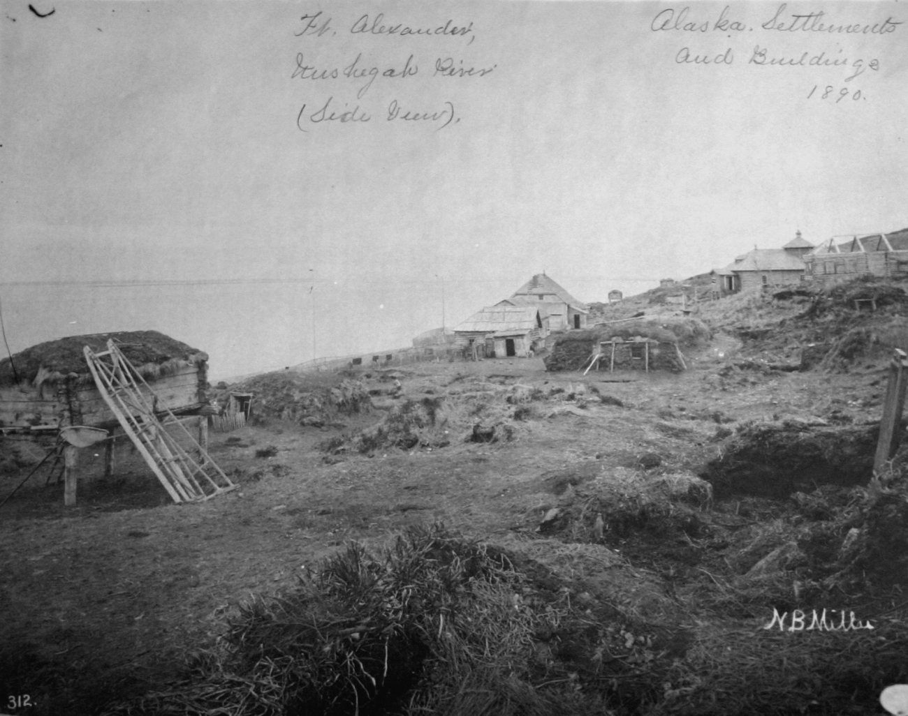 Fort Alexander, Nushagak River (side view), settlements and buildings, 1890