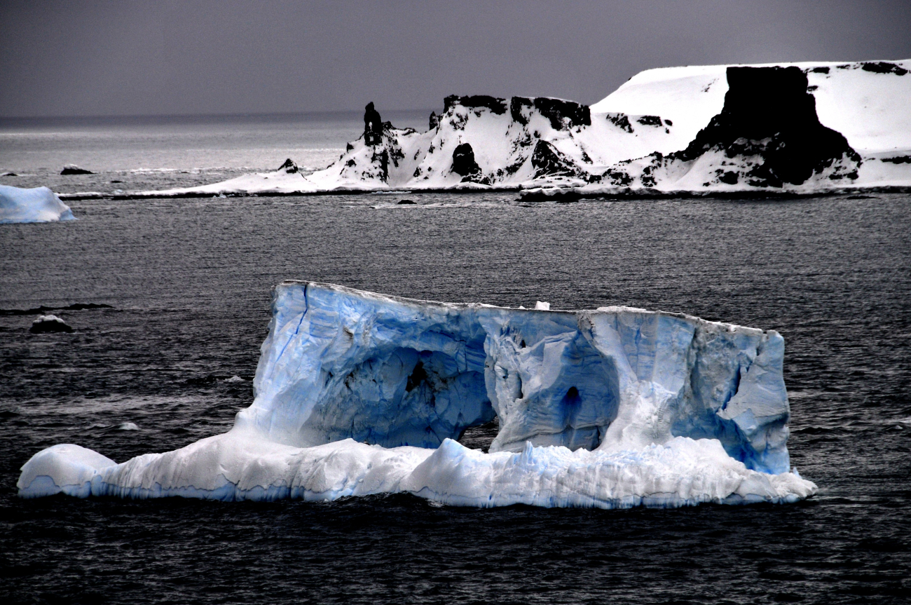 Small, floating iceberg, or growler