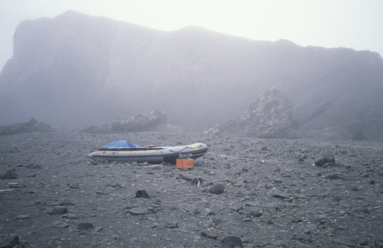 A Zodiac belonging to the Chilean Antarctic Institute on Livingston Island