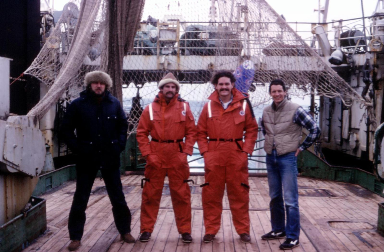 Left to Right: Kristof Skora, James Brennan, Kevin Hill, and Jerry Finanaboard the R/V Professor Siedlecki during the joint U