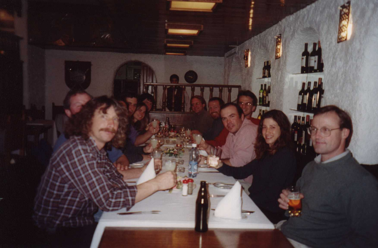 Scientists enjoy a meal in Punta Arenas, Chile