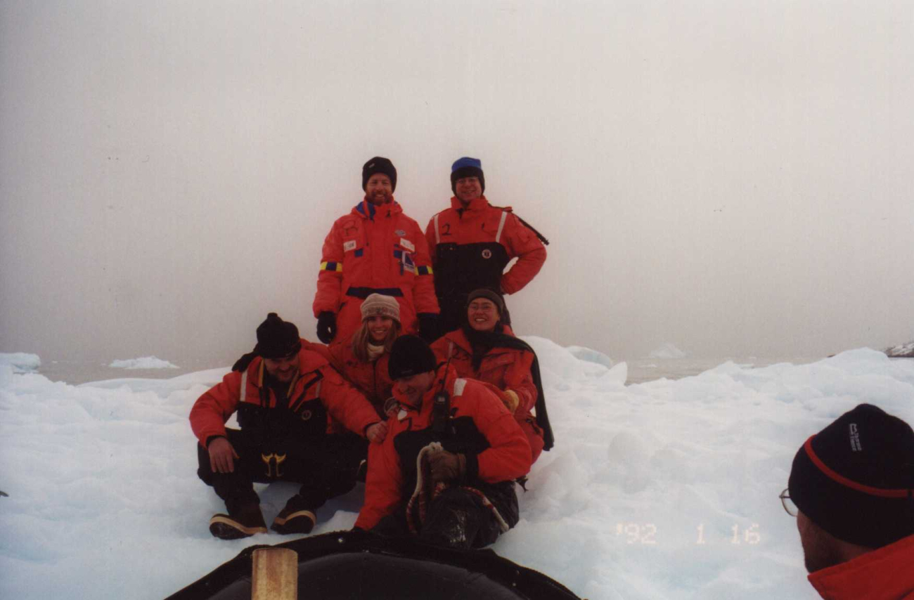 Scientists take a rest on an ice floe