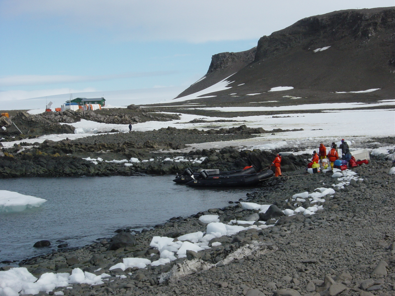 Scientists offload supplies onto the landing beach at Cape Shirreff,Livingston Island