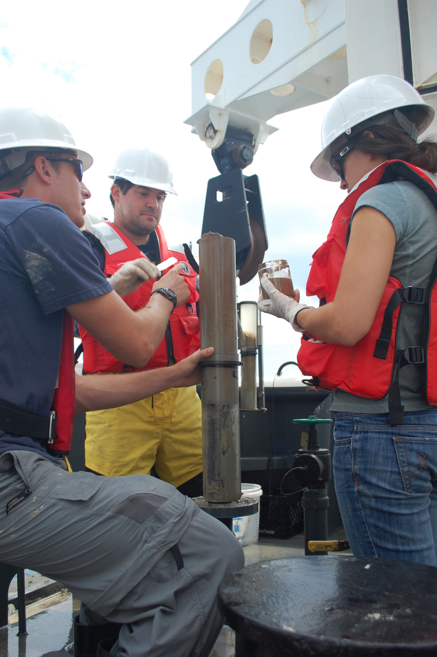 Retrieving a full core of Gulf of Mexico mud for further study