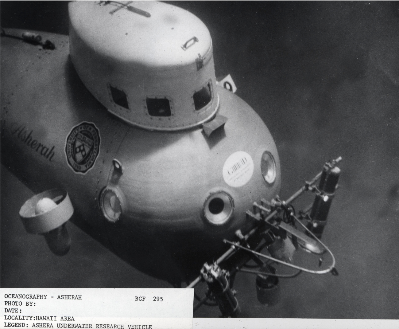 The submersible ASHERAH, a small two-man research vehicle operated bythe University of Pennsylvania Penn Museum between 1964 and 1969