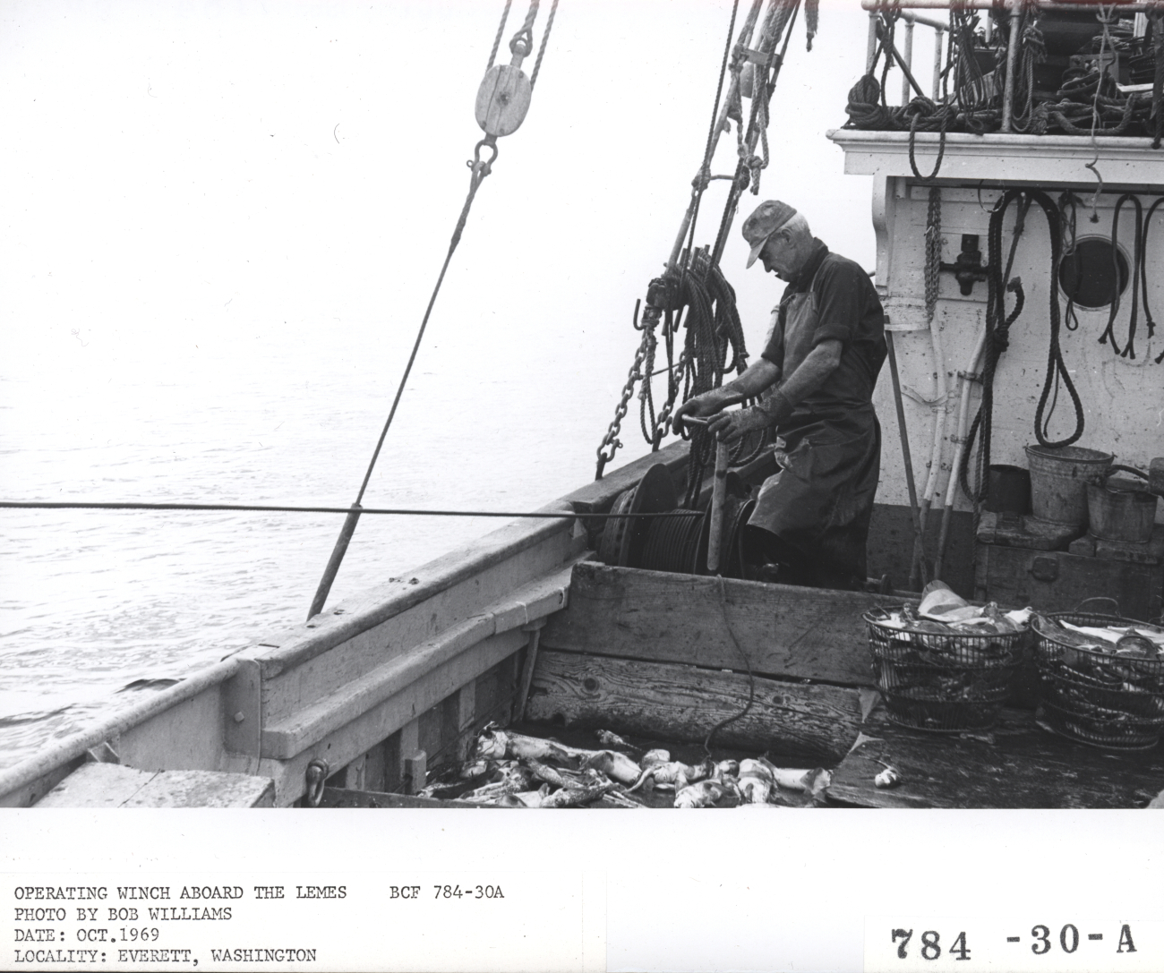 Operating trawl winch aboard the F/V LEMES while fishing for English sole