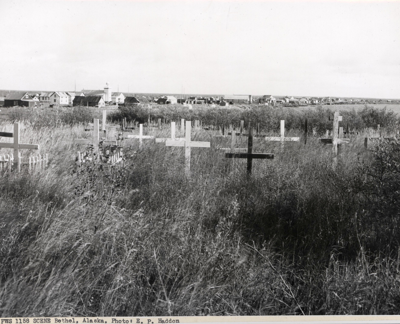 The town of Bethel seen beyond the cemetery