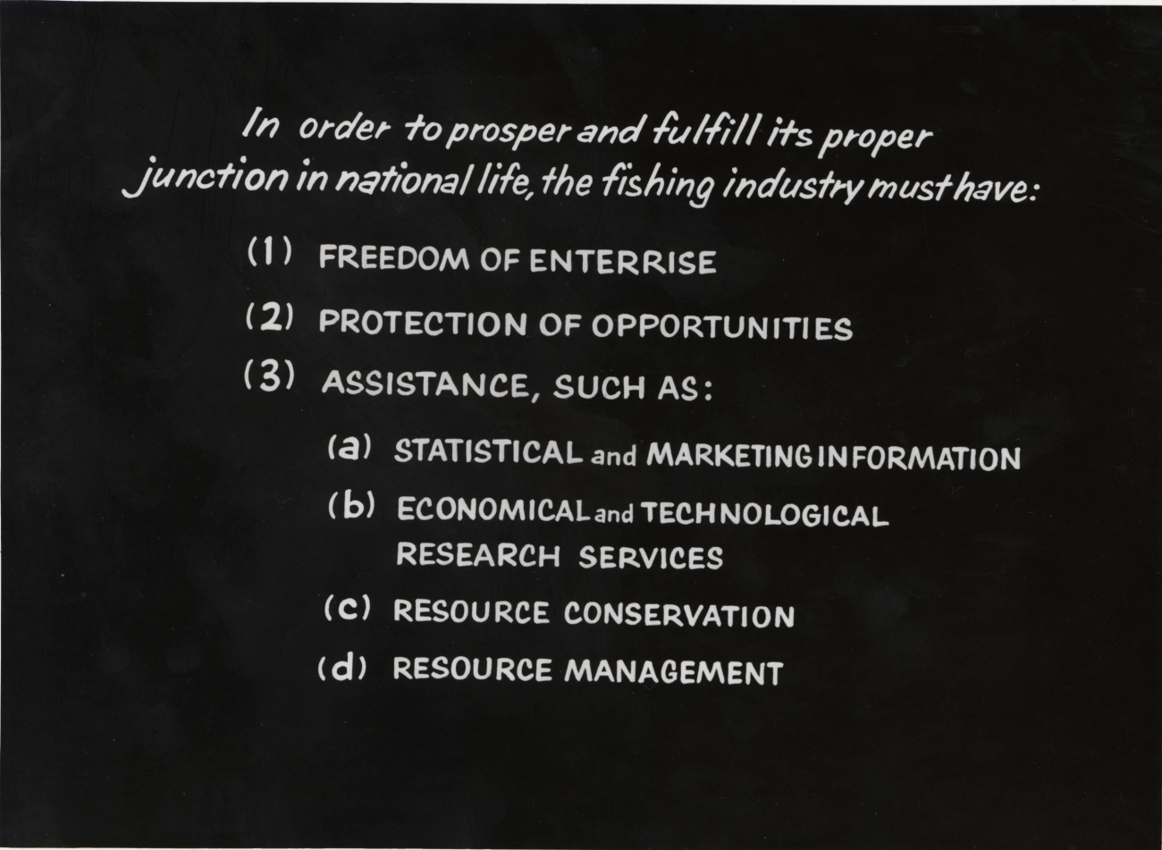 Listing of what the fishing industry must have to fulfill its proper junction