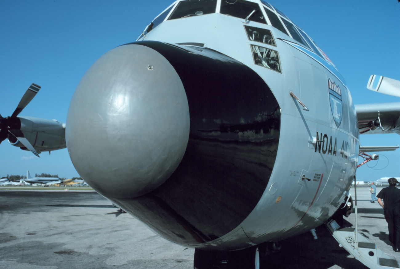 Lightning strike left small hole in the nose of NOAA C-130 research aircraft