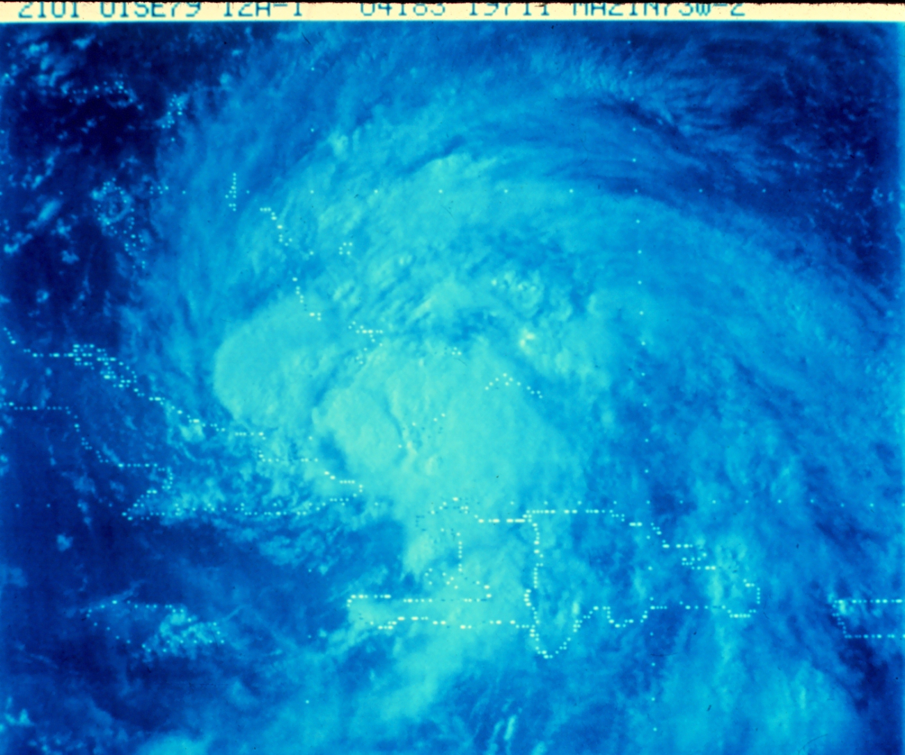 Satellite view of a tropical storm in the Caribbean area
