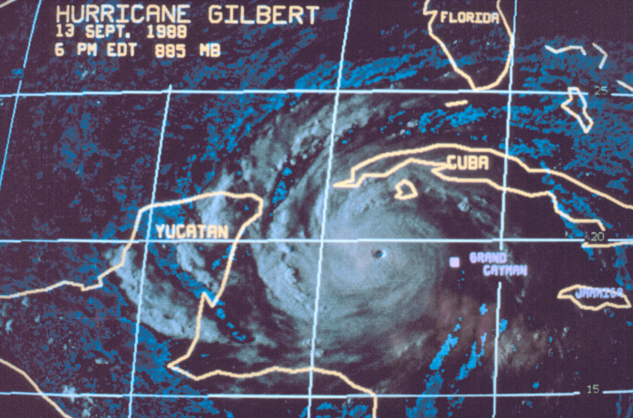Satellite image of Hurricane Gilbert south of Cuba approaching the YucatanPeninsula
