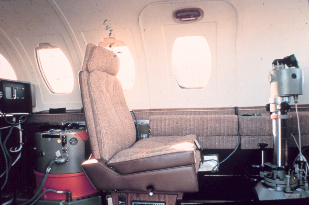 Photographer's station in cabin of NOAA Cessna 550 Citation II used forphotogrammetric missions and remote sensing