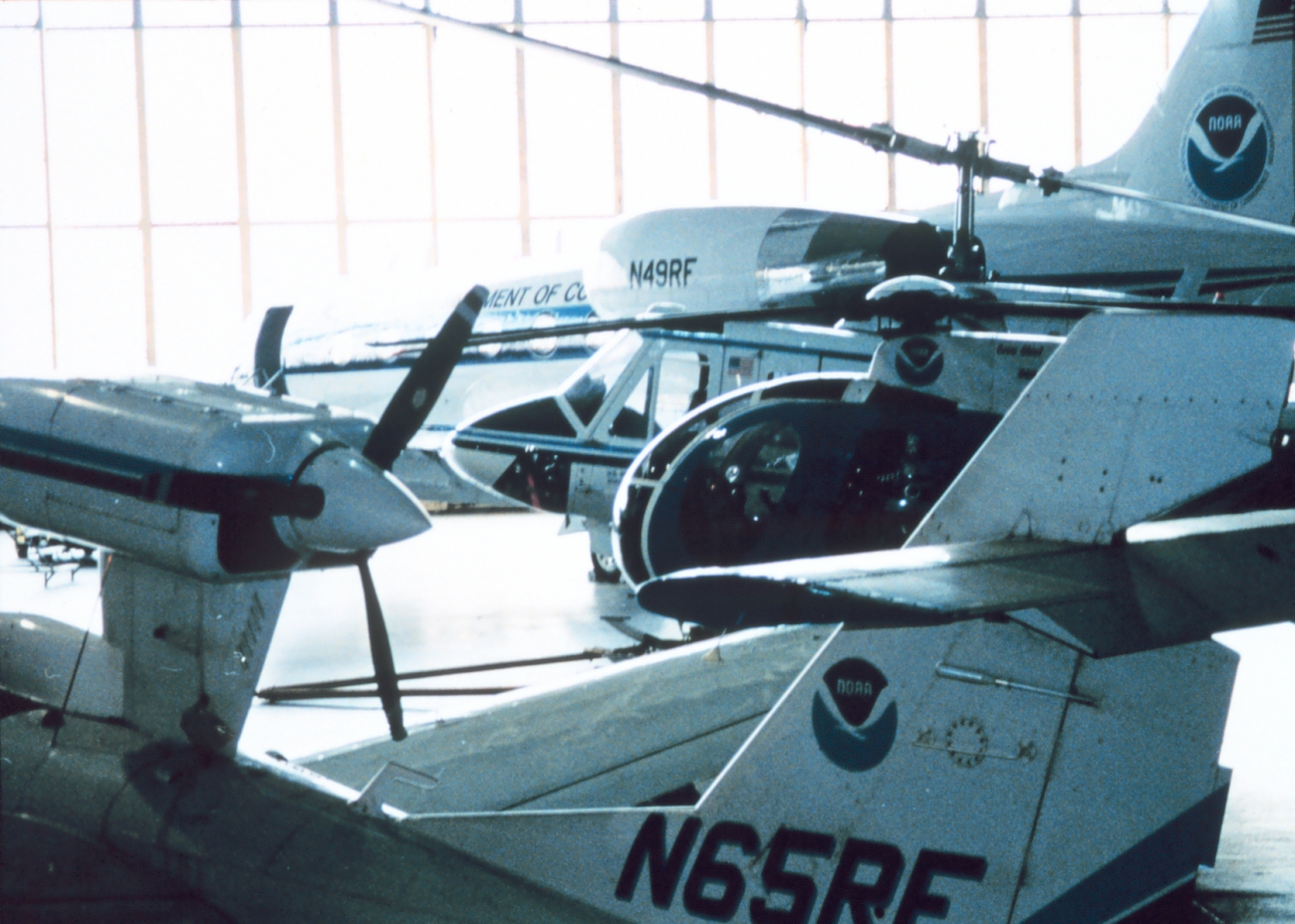 A menagerie of NOAA aircraft at the NOAA hangar at MacDill AFB