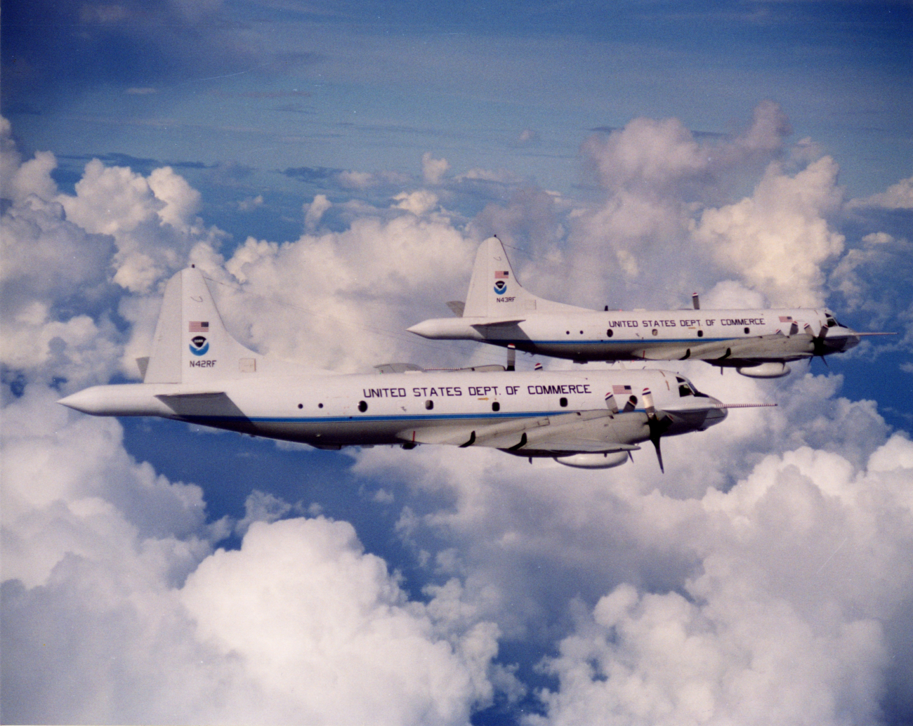 NOAA hurricane hunting P-3 aircraft N42RF and N43RF in flight