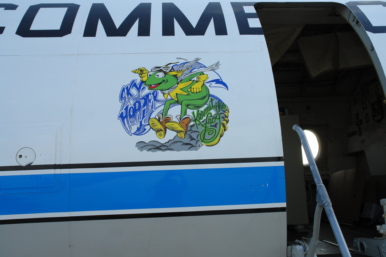 Kermit the Frog Sky Hopper art adorning NOAA P-3 hurricane hunter aircraft N42RF