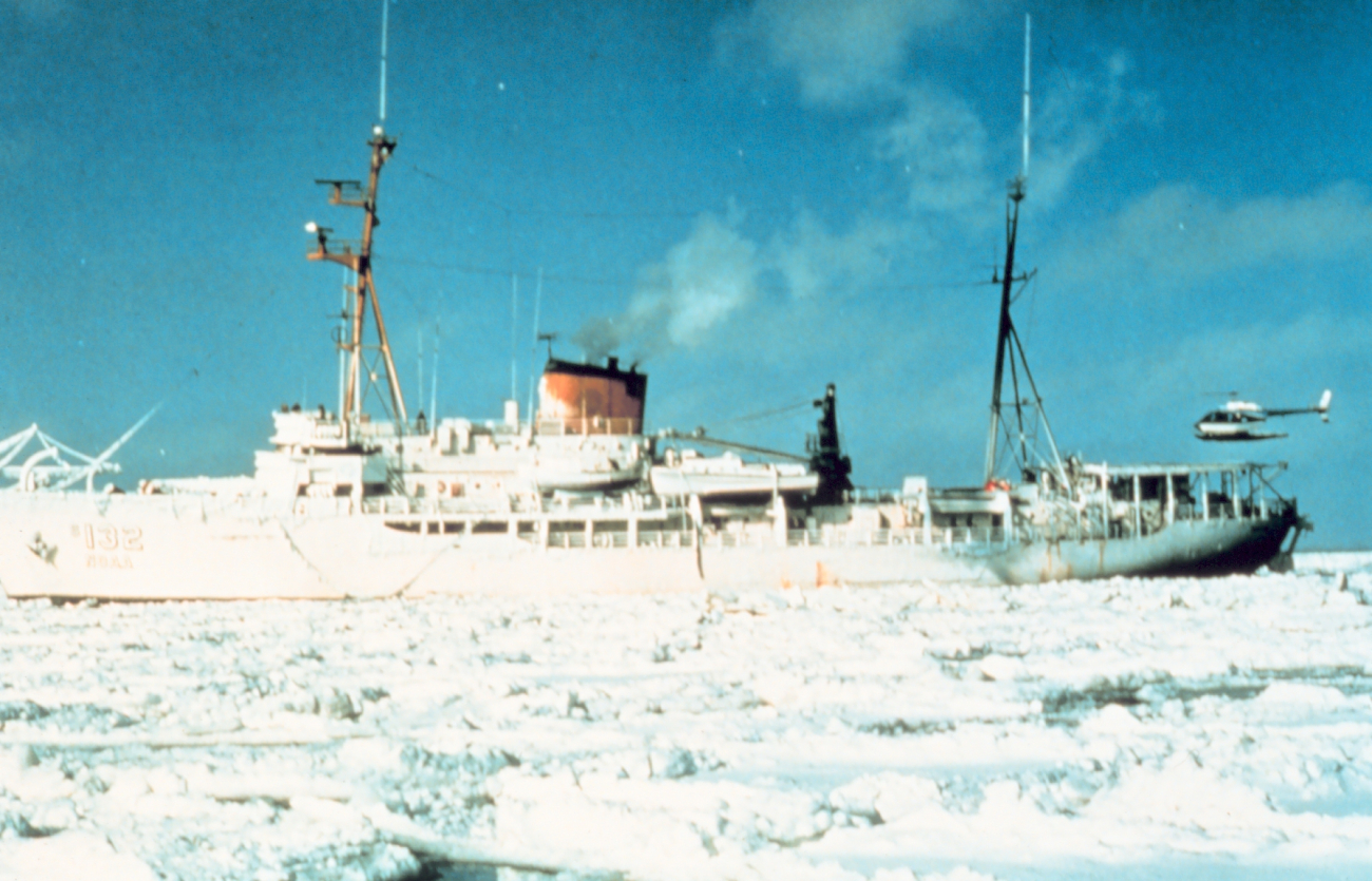 Helicopter operations on the NOAA Ship SURVEYOR in the frozen Bering Sea