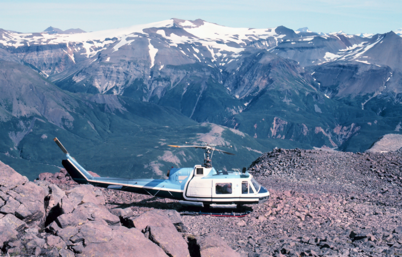 Bell UH-1M in Katmai National Monument supporting University of Alaskaseismic studies