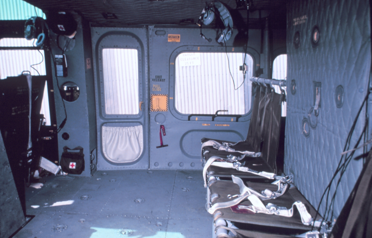 Interior of NOAA helicopter showing cargo and passenger carrying area