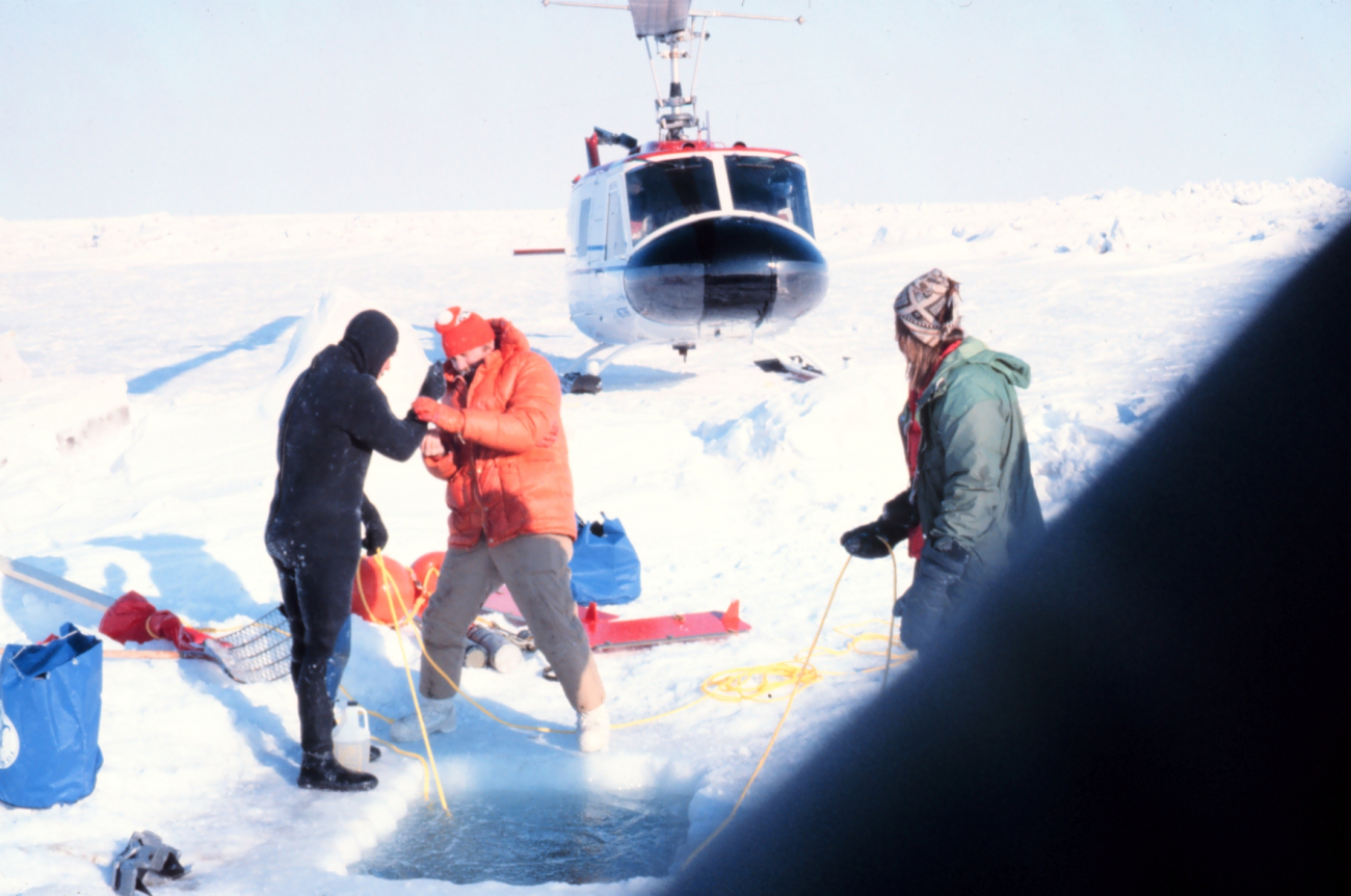 Helicopter supporting under-ice dive operations in the Beaufort Sea