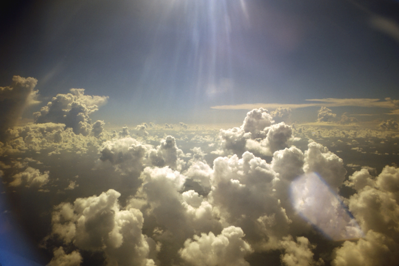 Glorious afternoon sun illuminating cumulus cloud tops in the tropical Atlantic