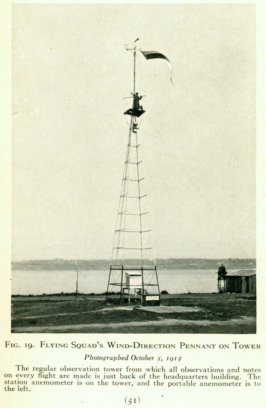 Army flying squad's wind direction pennant on tower