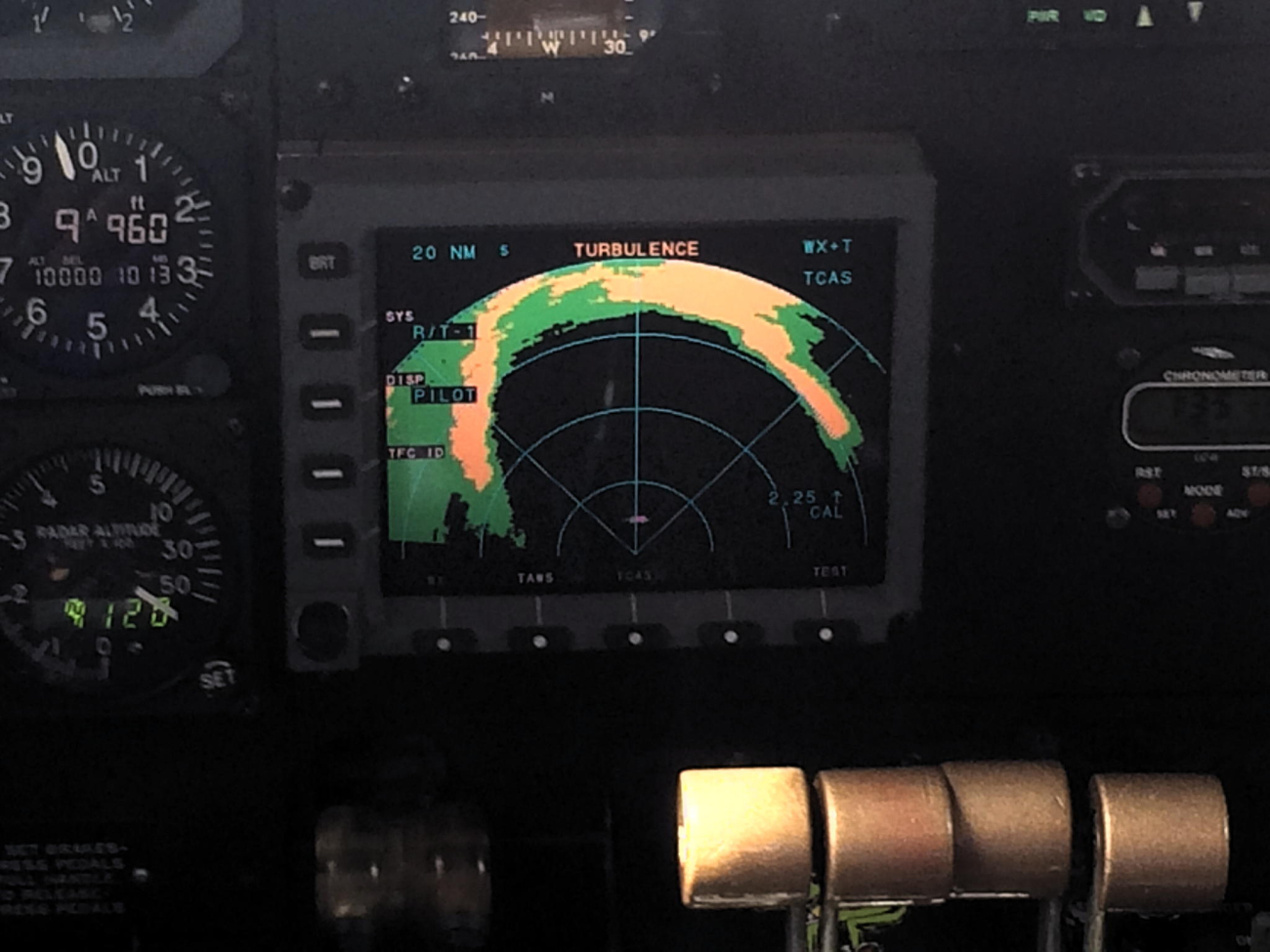 Eye of Hurricane Edouard as seen on cockpit radar display of  NOAA P-3
