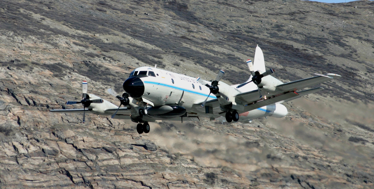 NOAA P-3, N43RF, also known as Miss Piggy, departing Kangerlussuaq on its wayto support an Operation Icebridge mission flight