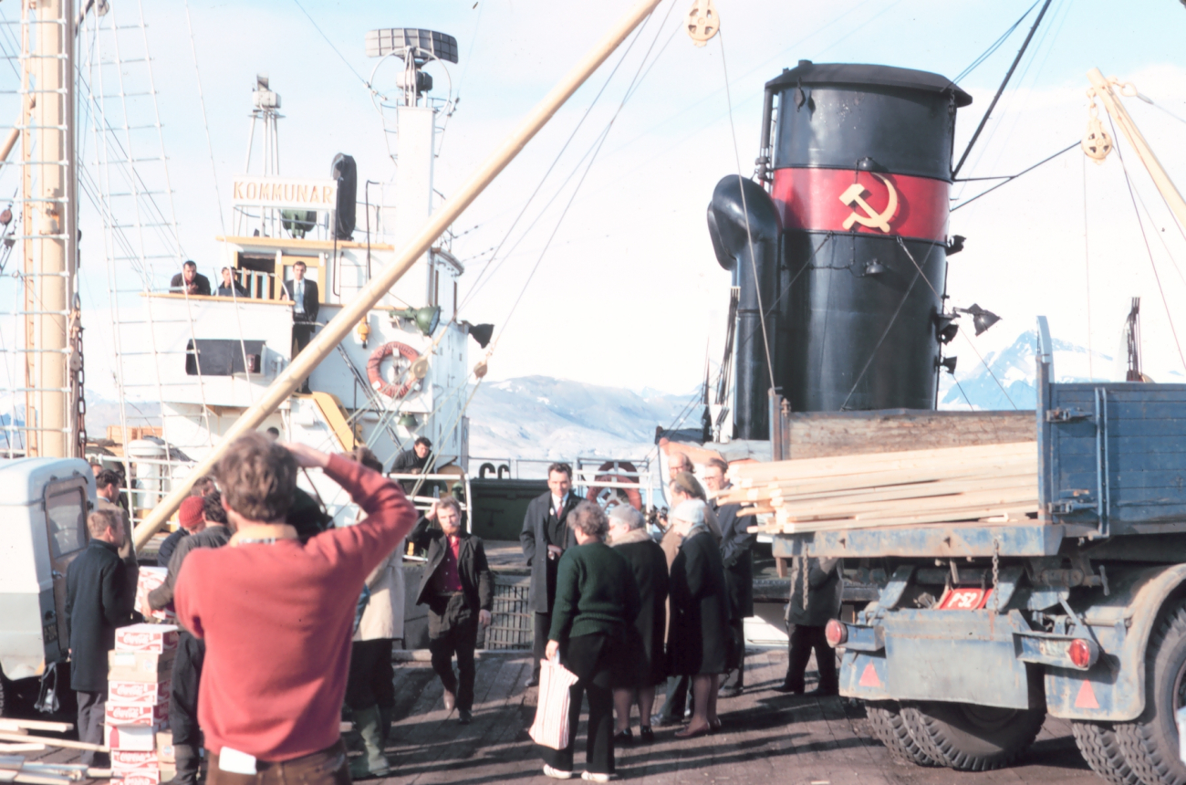 The hammer and sickle identifies this as a Russian vessel at Svalbard