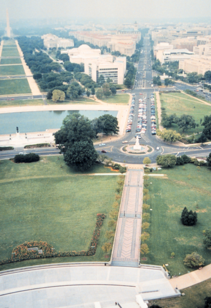 View looking westerly up Pennsylvania Avenue from the top of the CapitolBuilding during GPS surveying operations