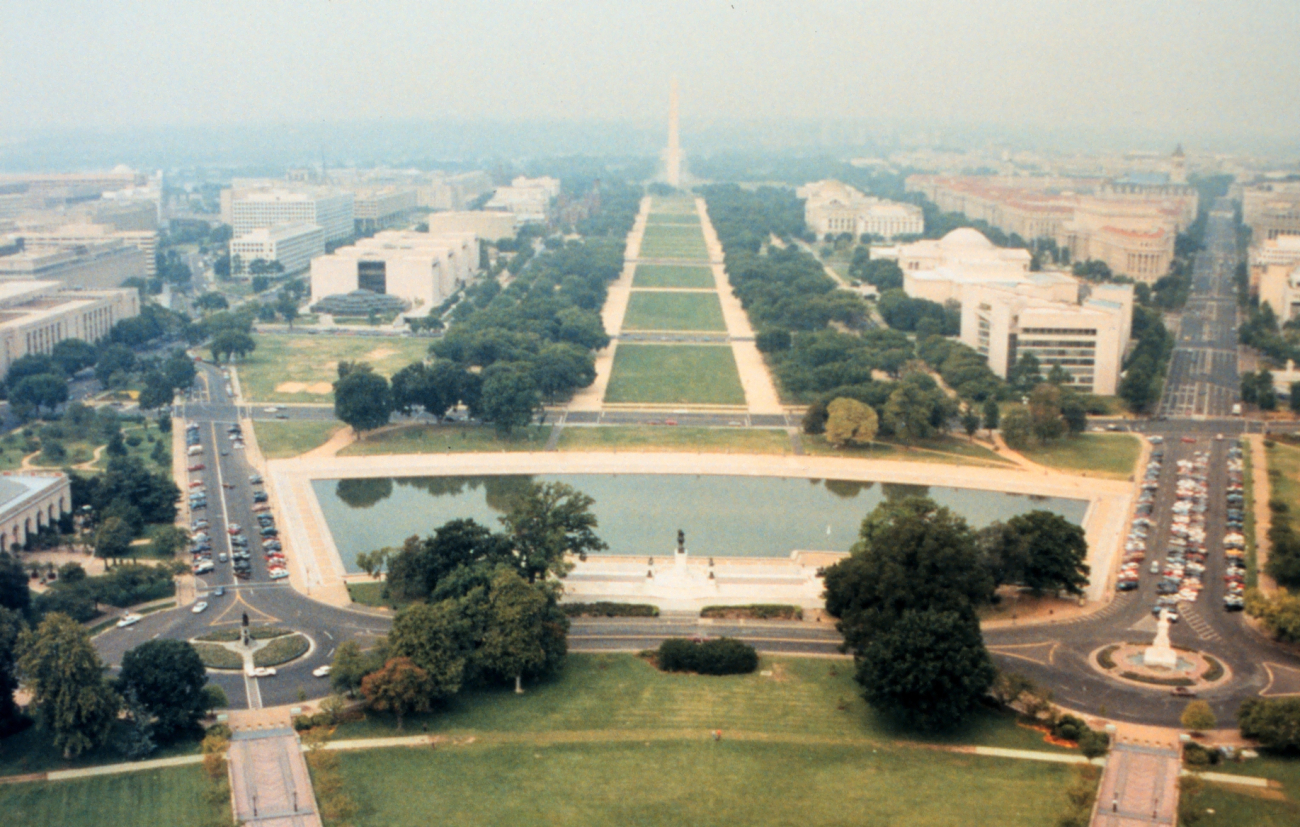 Looking west from the Capitol Building towards the WashingtonMonument during GPS surveying operations