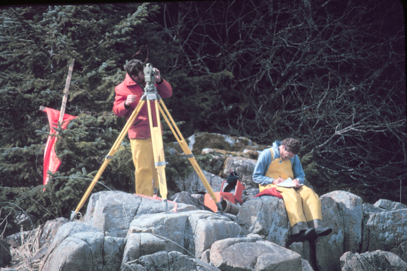 Ensign Craig Bailey and Seaman Surveyor Nick Piro observing horizontal angles